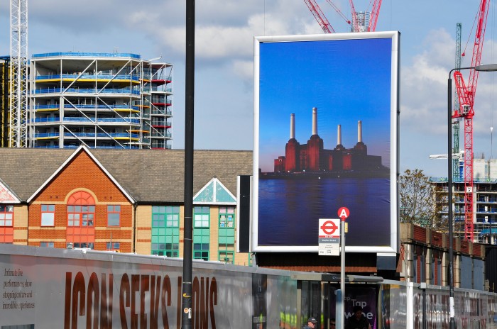 Advertising hoarding and flex face lightbox at Battersea Power Station. Printed, risk management and installation by Octink. 