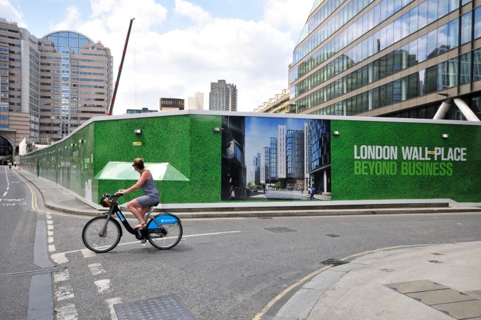 Advertising hoarding at London Wall Place. Printed, risk management and installation by Octink. 